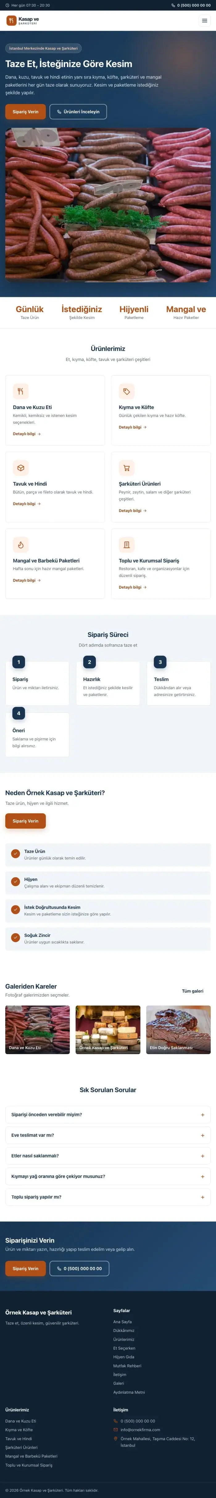 Klasik Mavi Turuncu – Kasap ve Şarküteri Web Sitesi tablet görünümü