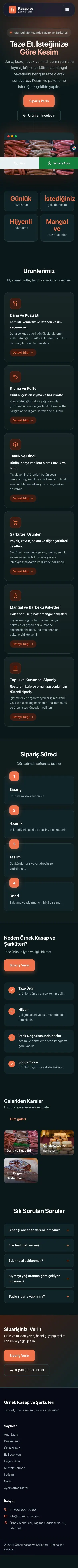 Koyu Modern Petrol Turuncu – Kasap ve Şarküteri Web Sitesi mobil görünümü