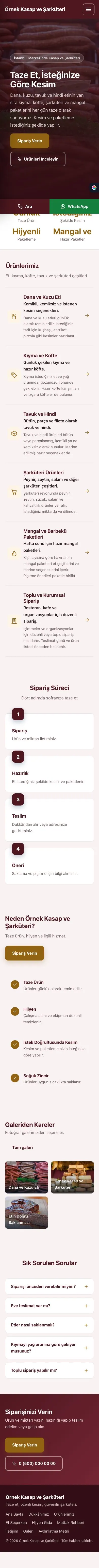 Sol Menü Bordo Turuncu – Kasap ve Şarküteri Web Sitesi mobil görünümü