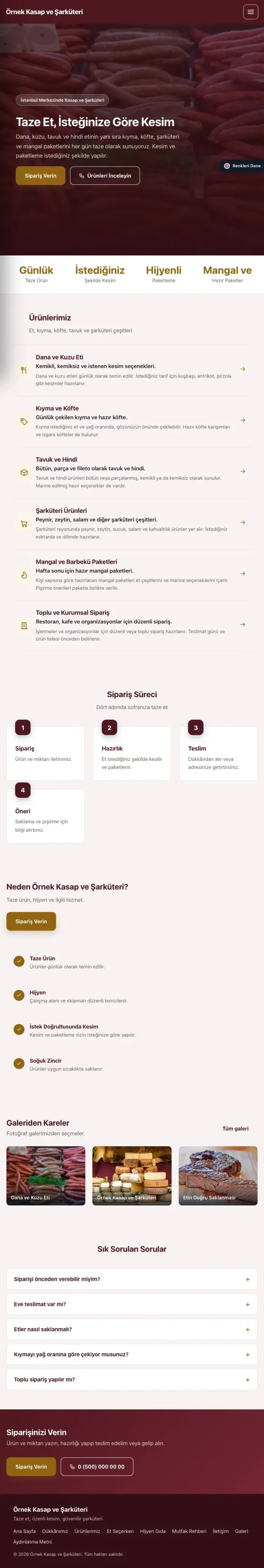 Sol Menü Bordo Turuncu – Kasap ve Şarküteri Web Sitesi tablet görünümü