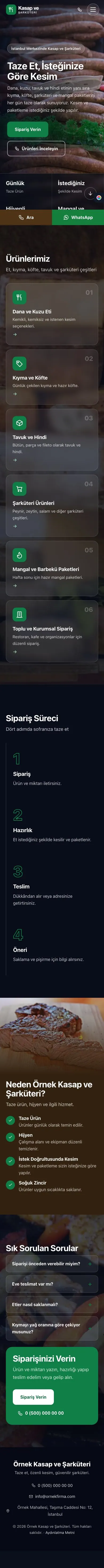 Tam Ekran Kahve Yeşil – Kasap ve Şarküteri Web Sitesi mobil görünümü
