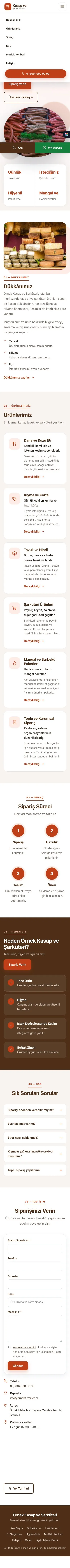 Tek Sayfa Kahve Turuncu – Kasap ve Şarküteri Web Sitesi mobil görünümü