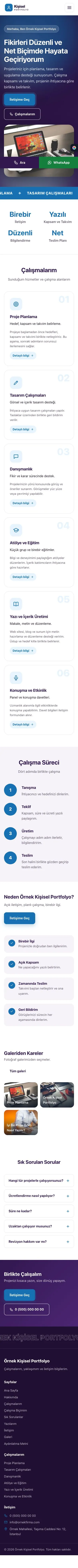 Hareketli Mor Mavi – Kişisel Portfolyo Web Sitesi mobil görünümü