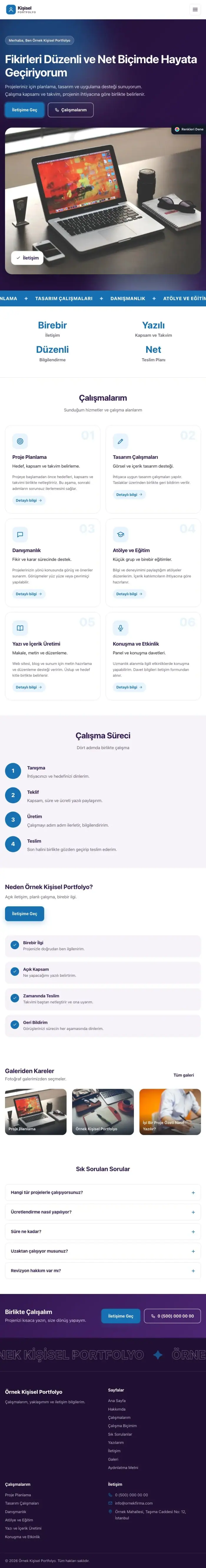 Hareketli Mor Mavi – Kişisel Portfolyo Web Sitesi tablet görünümü