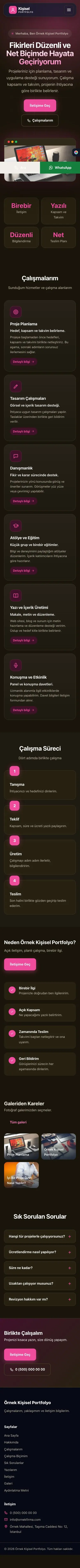 Koyu Modern Kahve Pembe – Kişisel Portfolyo Web Sitesi mobil görünümü