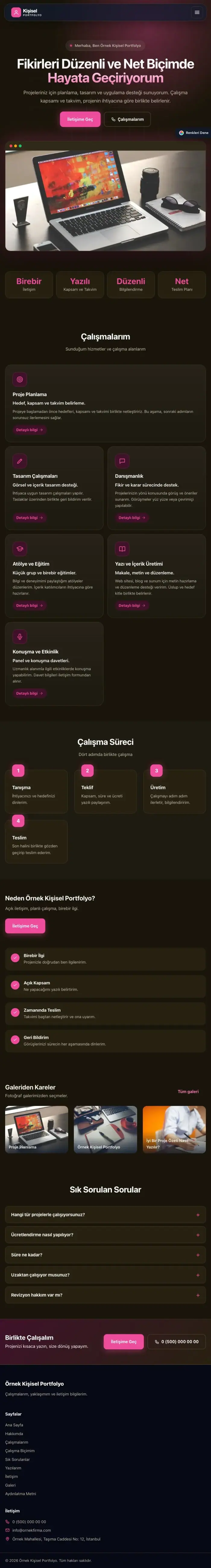 Koyu Modern Kahve Pembe – Kişisel Portfolyo Web Sitesi tablet görünümü
