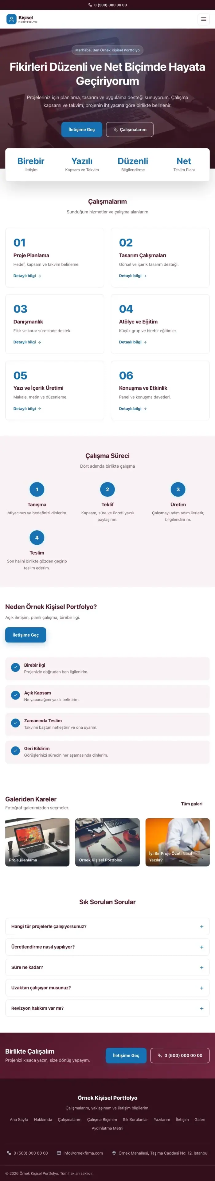 Merkez Bordo Mavi – Kişisel Portfolyo Web Sitesi tablet görünümü