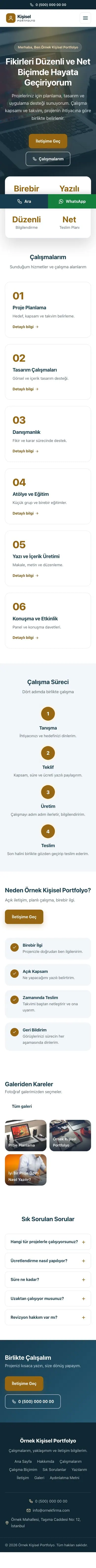 Merkez Mavi Turuncu – Kişisel Portfolyo Web Sitesi mobil görünümü