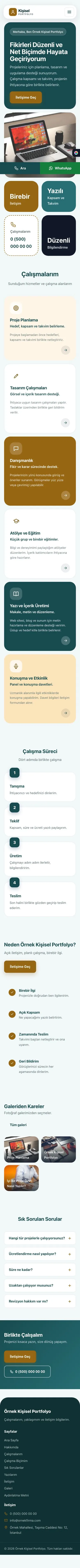 Mozaik Petrol Turuncu – Kişisel Portfolyo Web Sitesi mobil görünümü