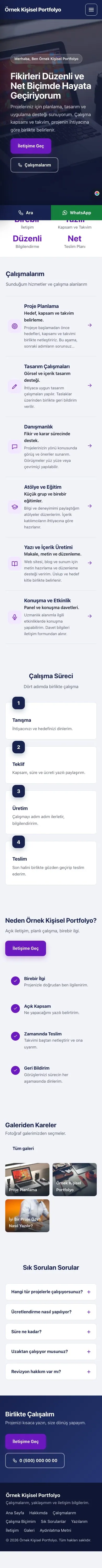 Sol Menü Lacivert Mor – Kişisel Portfolyo Web Sitesi mobil görünümü