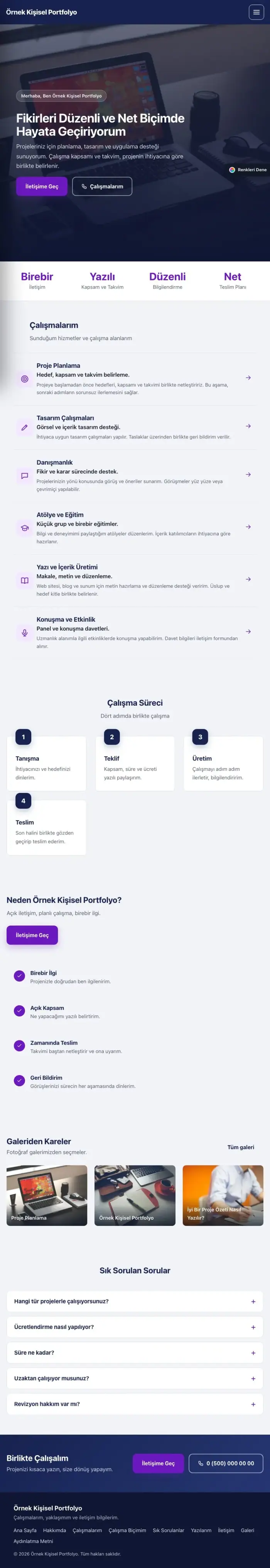 Sol Menü Lacivert Mor – Kişisel Portfolyo Web Sitesi tablet görünümü
