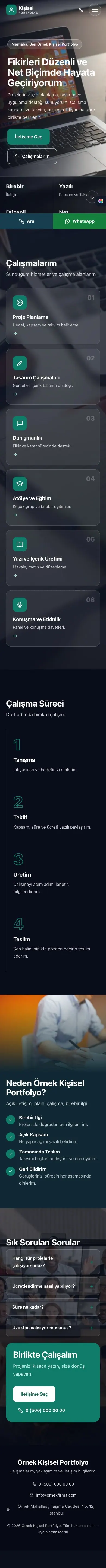 Tam Ekran Mavi Turkuaz – Kişisel Portfolyo Web Sitesi mobil görünümü
