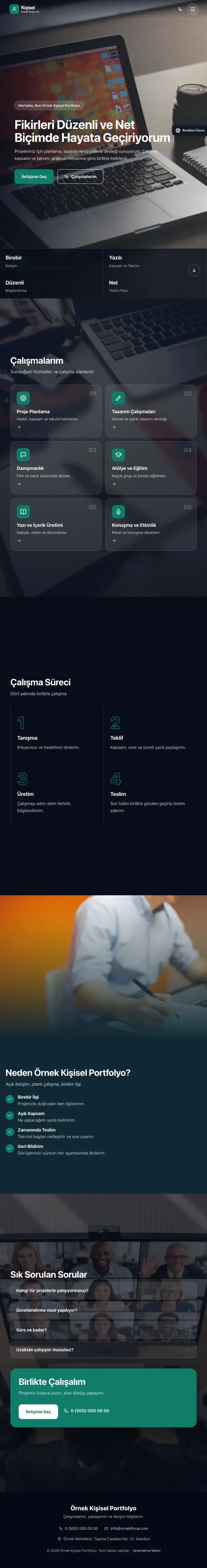 Tam Ekran Mavi Turkuaz – Kişisel Portfolyo Web Sitesi tablet görünümü