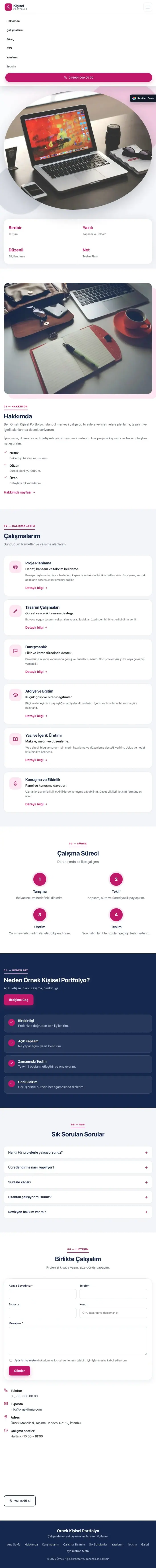 Tek Sayfa Mavi Pembe – Kişisel Portfolyo Web Sitesi tablet görünümü