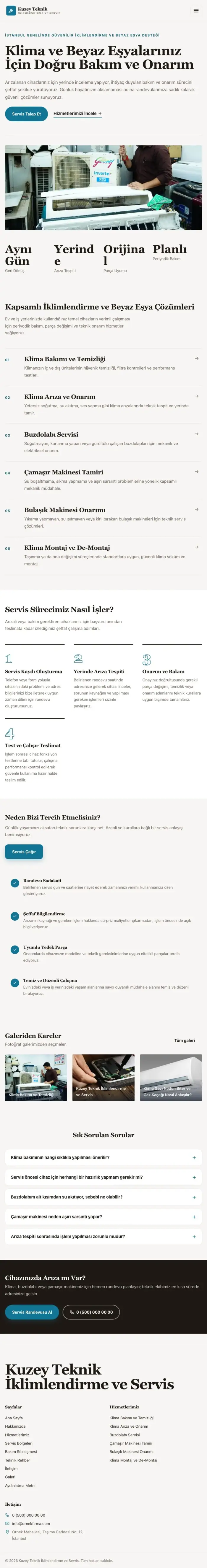 Editoryal Kahve Turkuaz – Klima ve Beyaz Eşya Servisi Web Sitesi tablet görünümü
