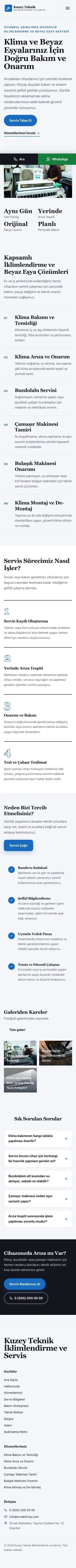 Editoryal Lacivert Mavi – Klima ve Beyaz Eşya Servisi Web Sitesi mobil görünümü