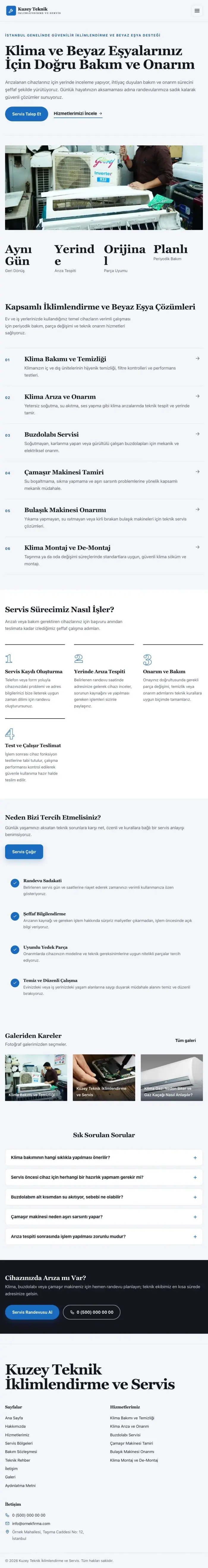 Editoryal Lacivert Mavi – Klima ve Beyaz Eşya Servisi Web Sitesi tablet görünümü