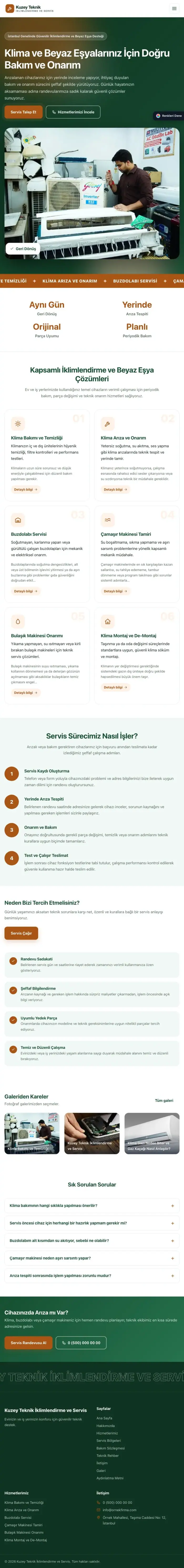 Hareketli Yeşil Turuncu – Klima ve Beyaz Eşya Servisi Web Sitesi tablet görünümü