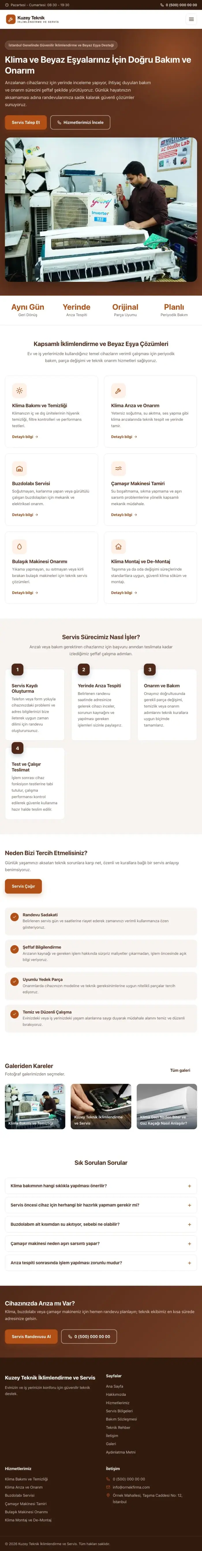 Klasik Kahve Turuncu – Klima ve Beyaz Eşya Servisi Web Sitesi tablet görünümü