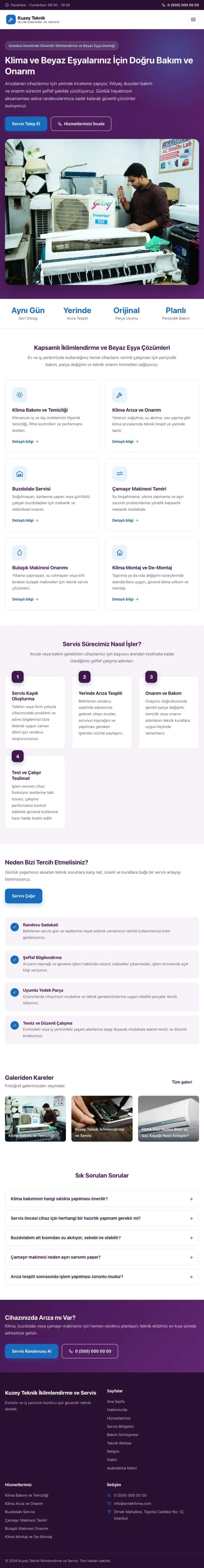 Klasik Mor Mavi – Klima ve Beyaz Eşya Servisi Web Sitesi tablet görünümü