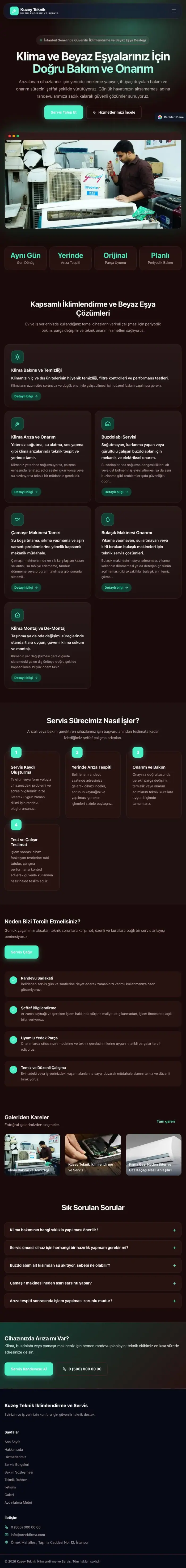 Koyu Modern Bordo Turkuaz – Klima ve Beyaz Eşya Servisi Web Sitesi tablet görünümü