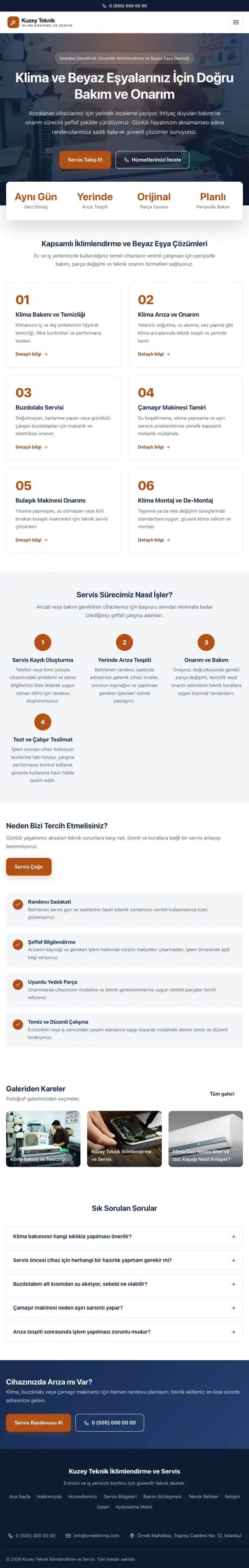 Merkez Mavi Turuncu – Klima ve Beyaz Eşya Servisi Web Sitesi tablet görünümü