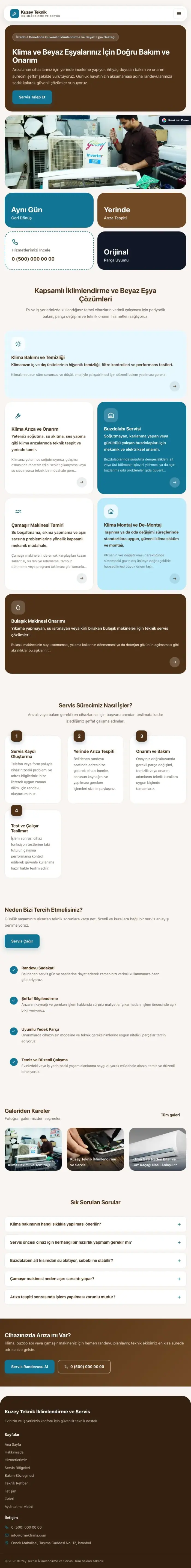 Mozaik Kahve Turkuaz – Klima ve Beyaz Eşya Servisi Web Sitesi tablet görünümü
