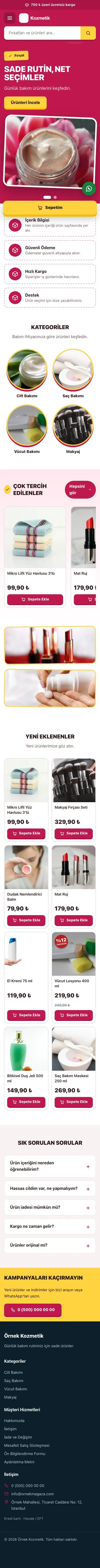 Kampanya Bordo Pembe – Kozmetik E-ticaret Sitesi mobil görünümü