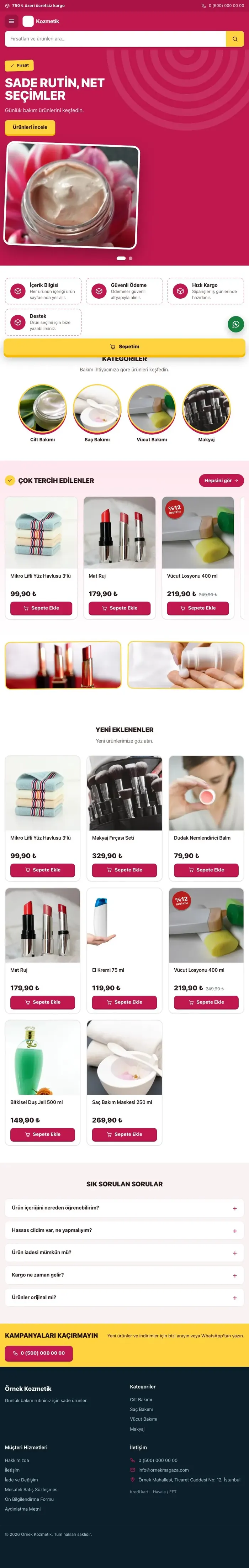 Kampanya Bordo Pembe – Kozmetik E-ticaret Sitesi tablet görünümü