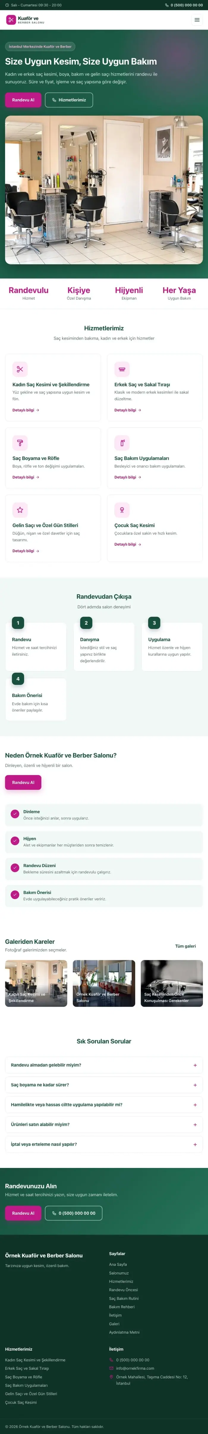 Klasik Petrol Pembe – Kuaför ve Berber Web Sitesi tablet görünümü