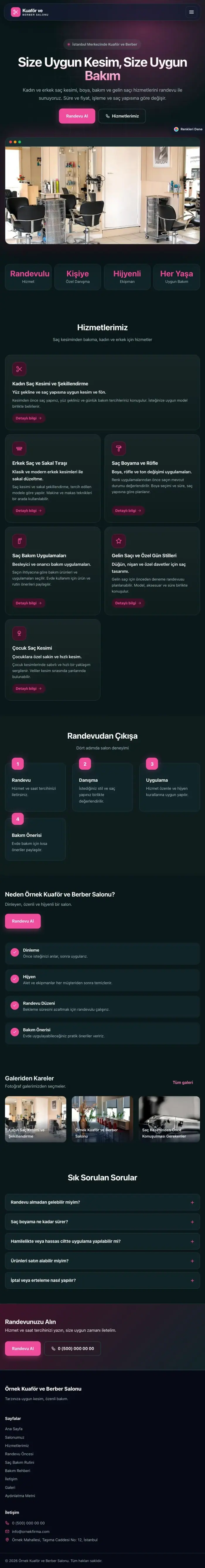 Koyu Modern Petrol Pembe – Kuaför ve Berber Web Sitesi tablet görünümü
