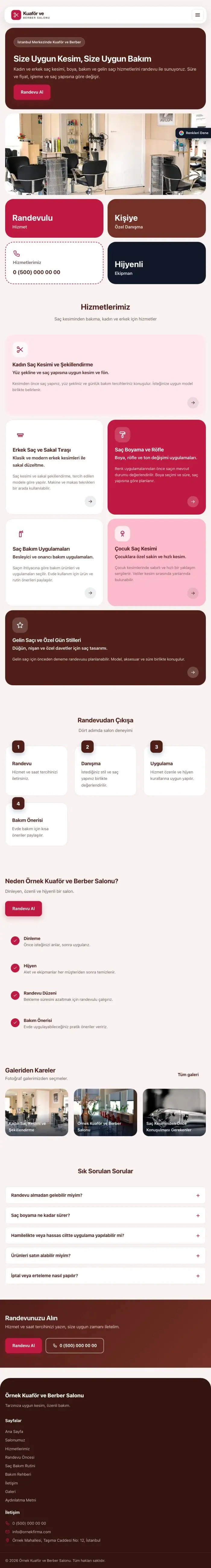 Mozaik Bordo Kırmızı – Kuaför ve Berber Web Sitesi tablet görünümü