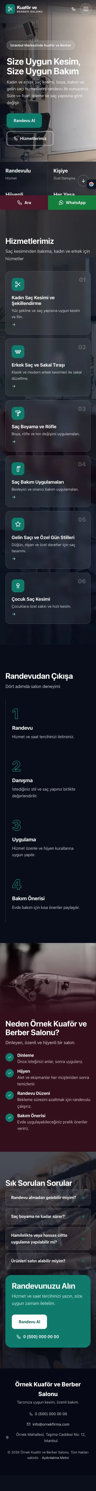Tam Ekran Bordo Turkuaz – Kuaför ve Berber Web Sitesi mobil görünümü