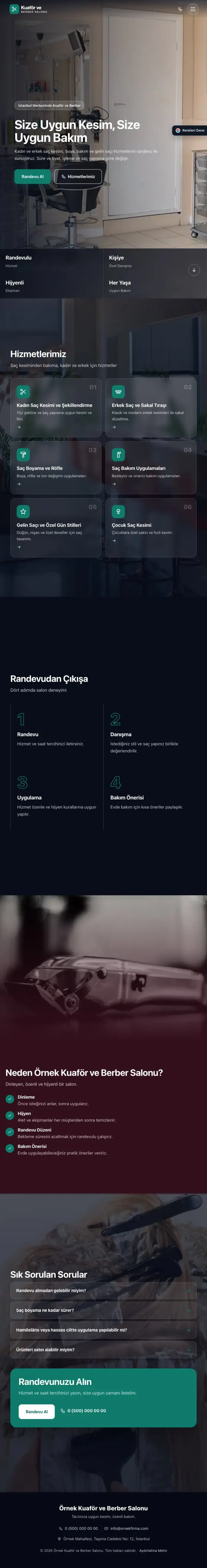 Tam Ekran Bordo Turkuaz – Kuaför ve Berber Web Sitesi tablet görünümü