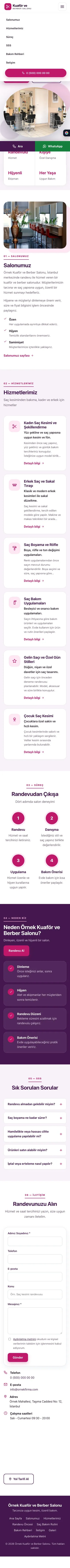 Tek Sayfa Mor Pembe – Kuaför ve Berber Web Sitesi mobil görünümü