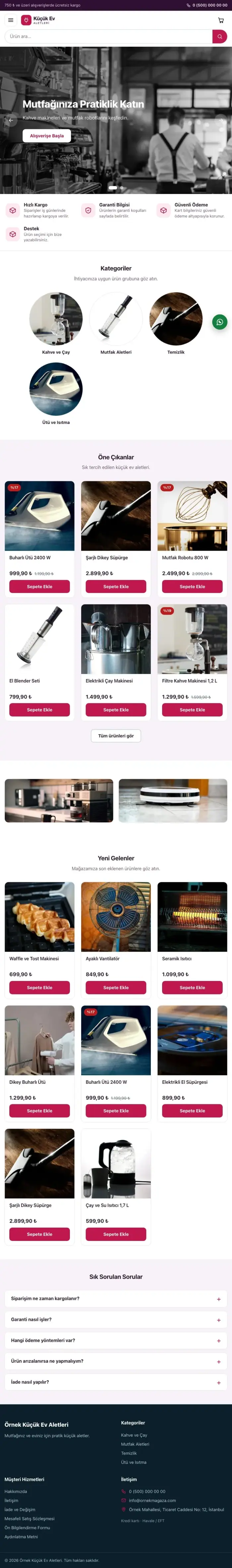 Vitrin Mor Pembe – Küçük Ev Aletleri Mağazası E-ticaret Sitesi tablet görünümü