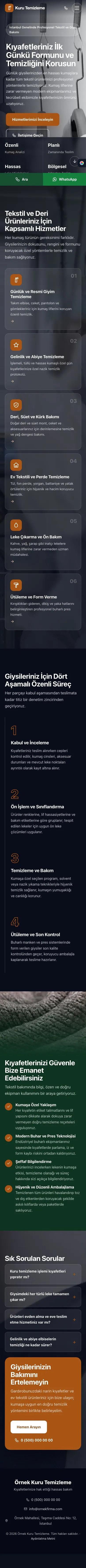 Tam Ekran Yeşil Turuncu – Kuru Temizleme Web Sitesi mobil görünümü