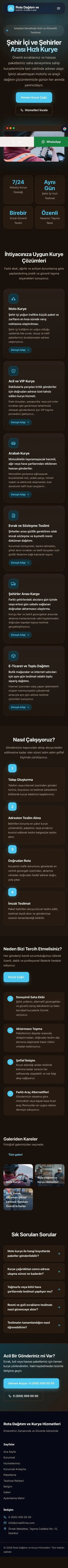 Koyu Modern Kahve Turkuaz – Kurye Web Sitesi mobil görünümü