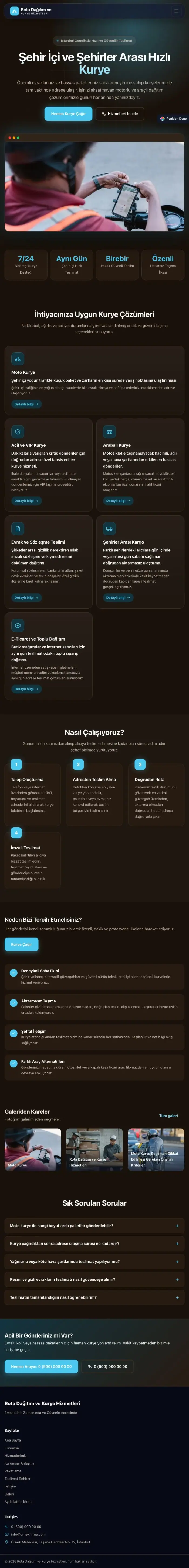 Koyu Modern Kahve Turkuaz – Kurye Web Sitesi tablet görünümü