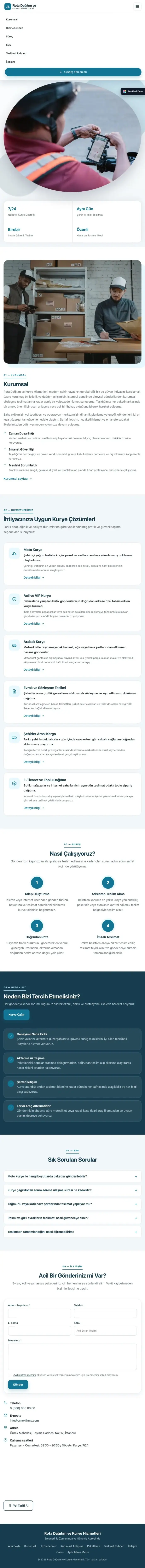 Tek Sayfa Mavi Turkuaz – Kurye Web Sitesi tablet görünümü