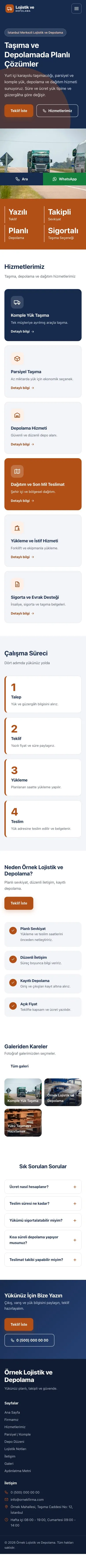 Blok Mavi Turuncu – Lojistik ve Depo Web Sitesi mobil görünümü