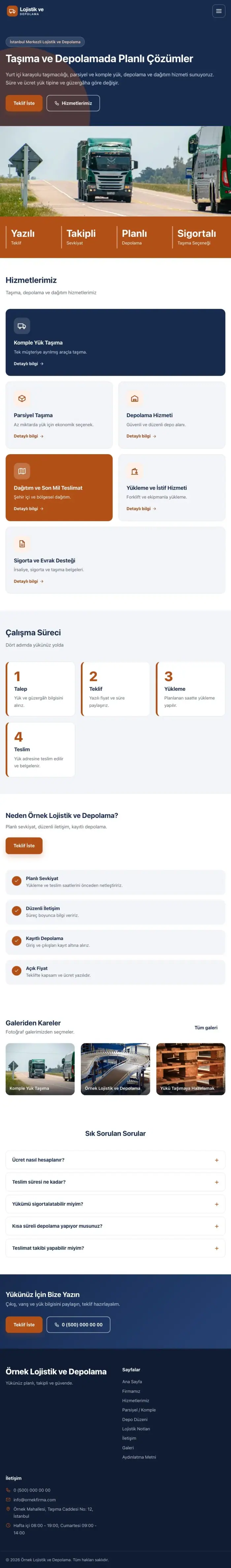 Blok Mavi Turuncu – Lojistik ve Depo Web Sitesi tablet görünümü