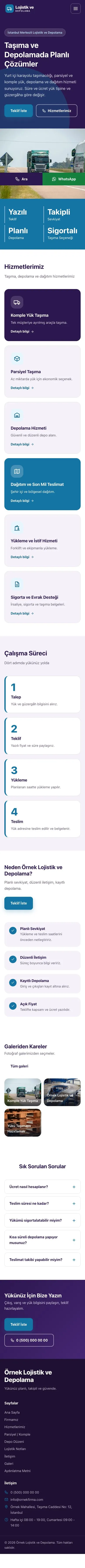 Blok Mor Mavi – Lojistik ve Depo Web Sitesi mobil görünümü