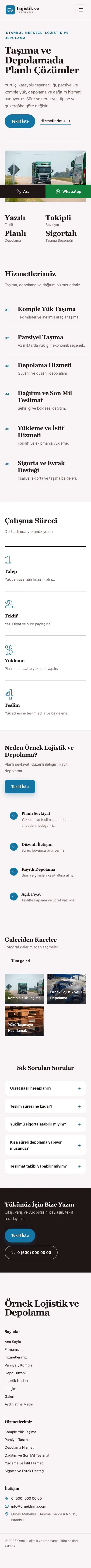 Editoryal Bordo Mavi – Lojistik ve Depo Web Sitesi mobil görünümü