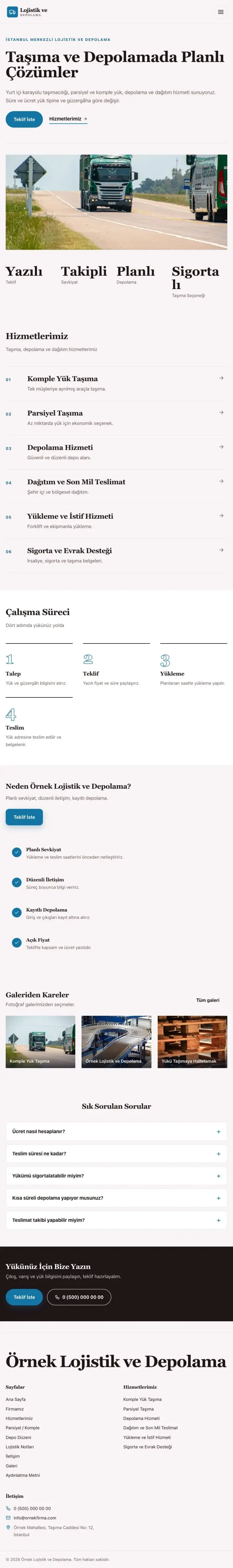 Editoryal Bordo Mavi – Lojistik ve Depo Web Sitesi tablet görünümü