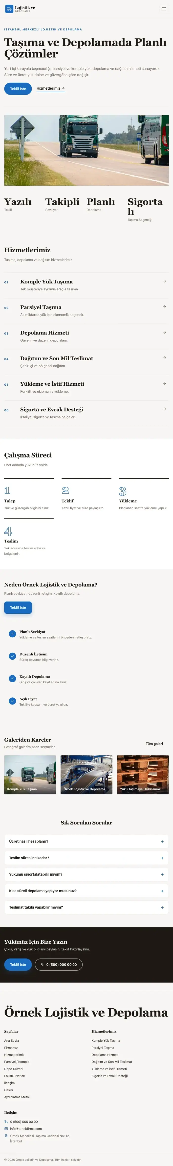 Editoryal Kahve Mavi – Lojistik ve Depo Web Sitesi tablet görünümü