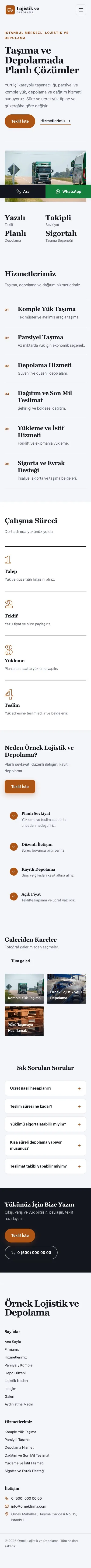 Editoryal Lacivert Turuncu – Lojistik ve Depo Web Sitesi mobil görünümü