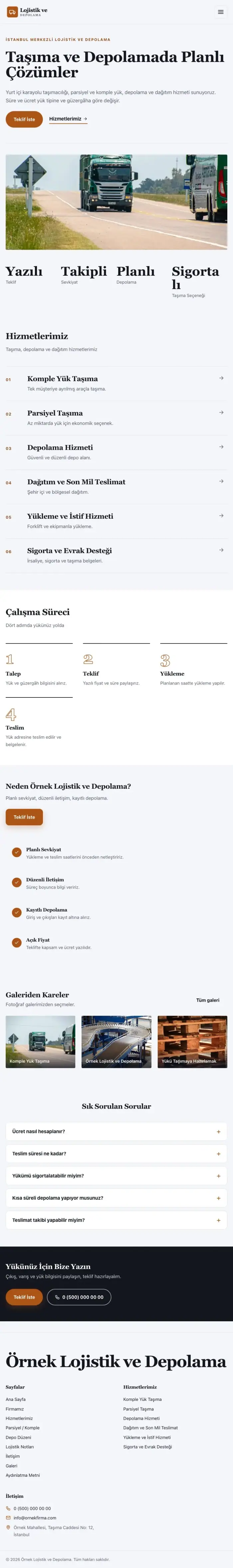 Editoryal Lacivert Turuncu – Lojistik ve Depo Web Sitesi tablet görünümü