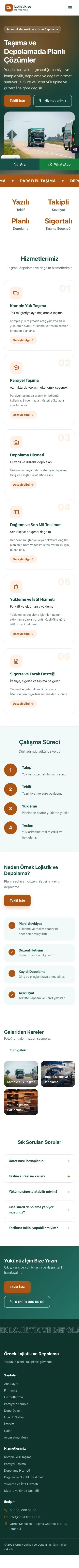 Hareketli Petrol Turuncu – Lojistik ve Depo Web Sitesi mobil görünümü