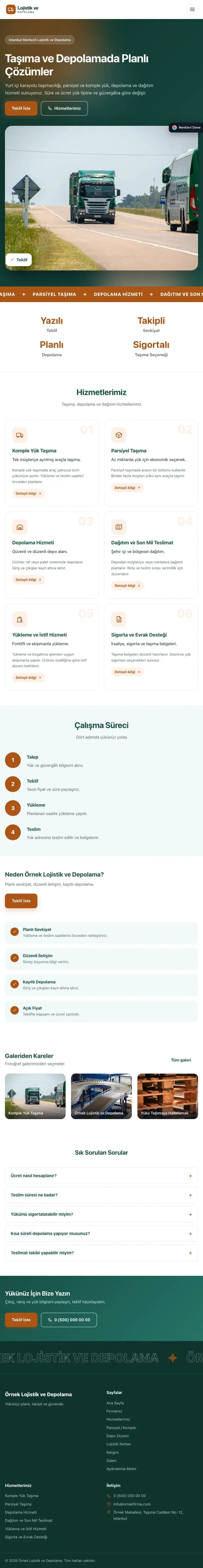 Hareketli Petrol Turuncu – Lojistik ve Depo Web Sitesi tablet görünümü